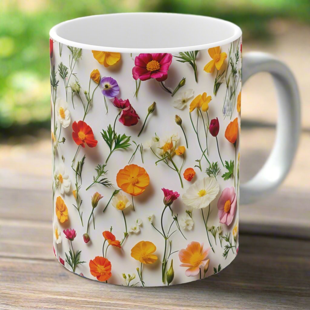 Coffee Mug | Colorful Wildflowers on White (11oz) from The Curated Goose