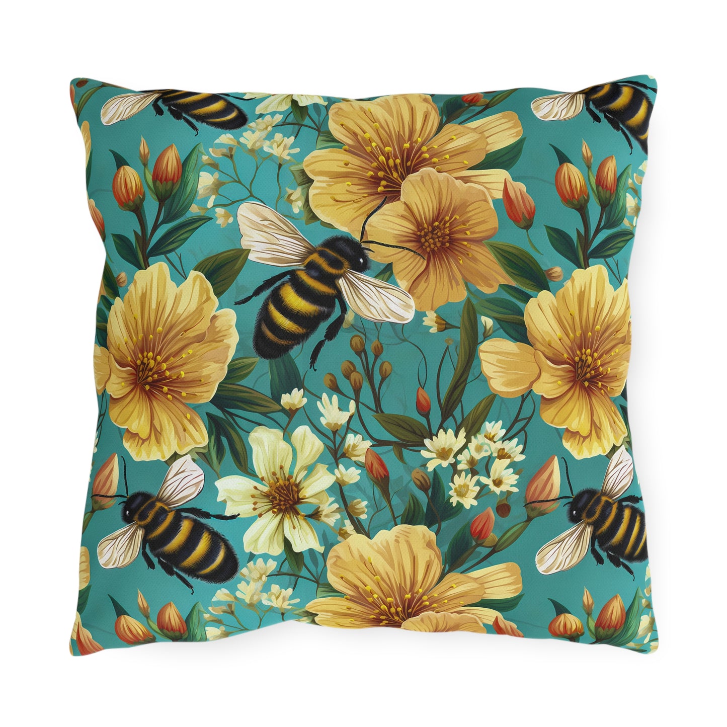 Outdoor Pillow | Bees and Flowers Outdoor Throw Pillow from The Curated Goose