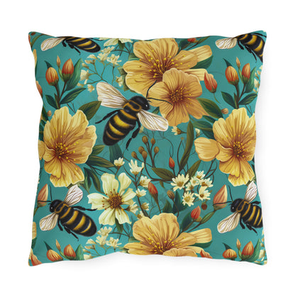 Outdoor Pillow | Bees and Flowers Outdoor Throw Pillow from The Curated Goose