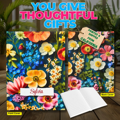 Personalized Name Colorful Wildflowers Journal – Custom Floral Notebook Gift