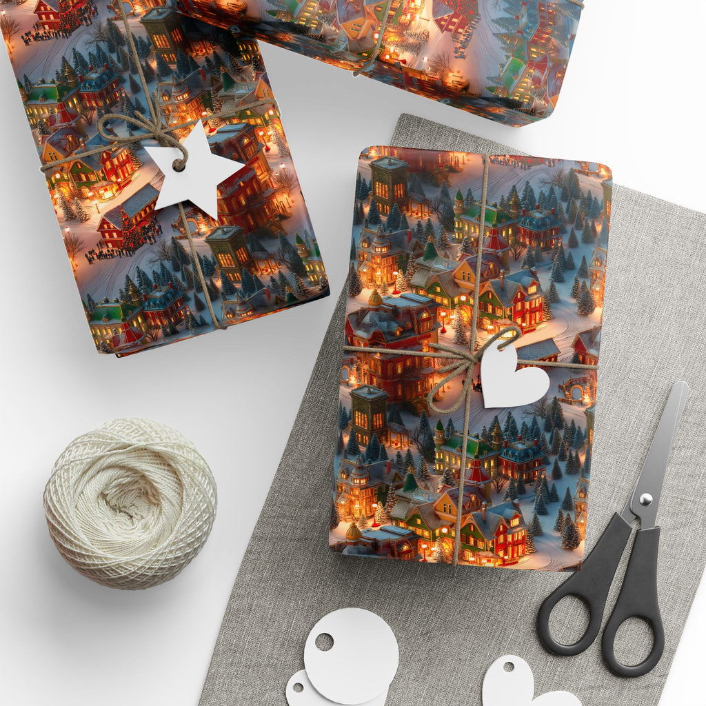 Festive Town Center Christmas Holiday Wrapping Paper Rolls