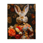 Victorian Bunny Portrait Floral Holding Flowers Art Print