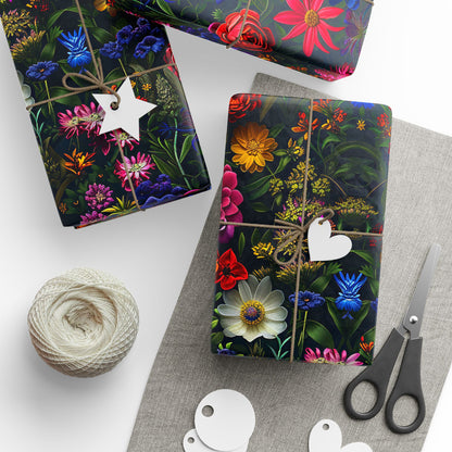 Stunning Floral Display Gift Wrap, Chic and Sophisticated Dark Floral Wrapping Paper Rolls