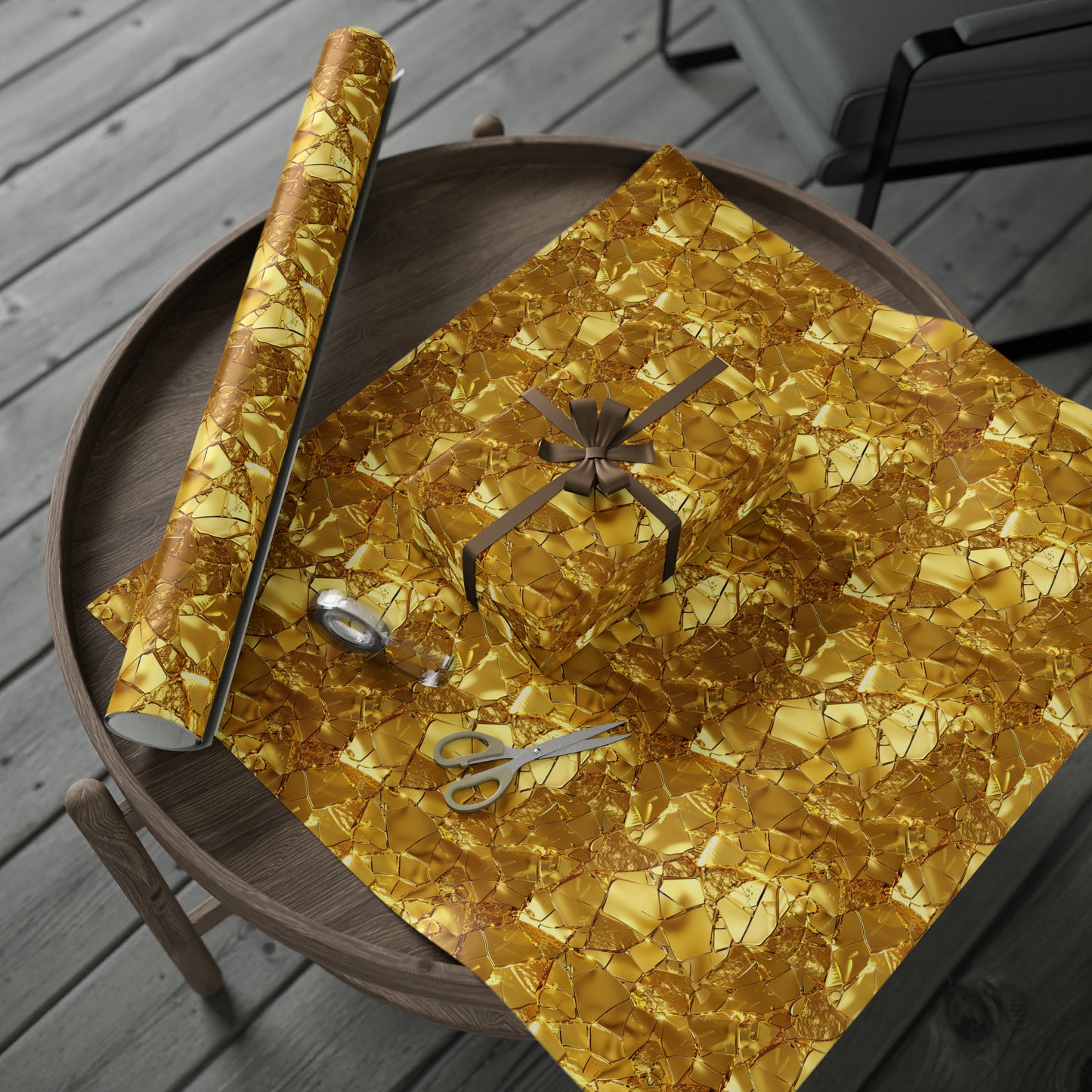 Shattered Golden Glass Wrapping Paper Rolls | Gold Gift Wrap | Anniversary Wedding Gift Wrap - TheCuratedGoose.com