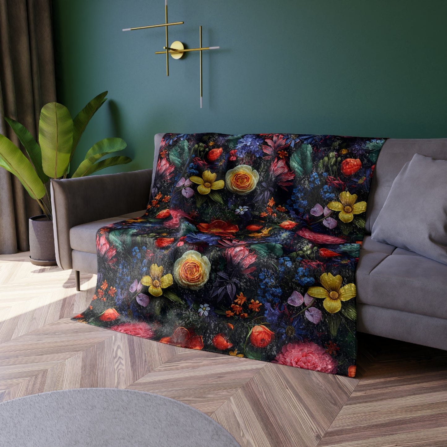 Crushed Velvet Blanket | Dark and Moody Floral