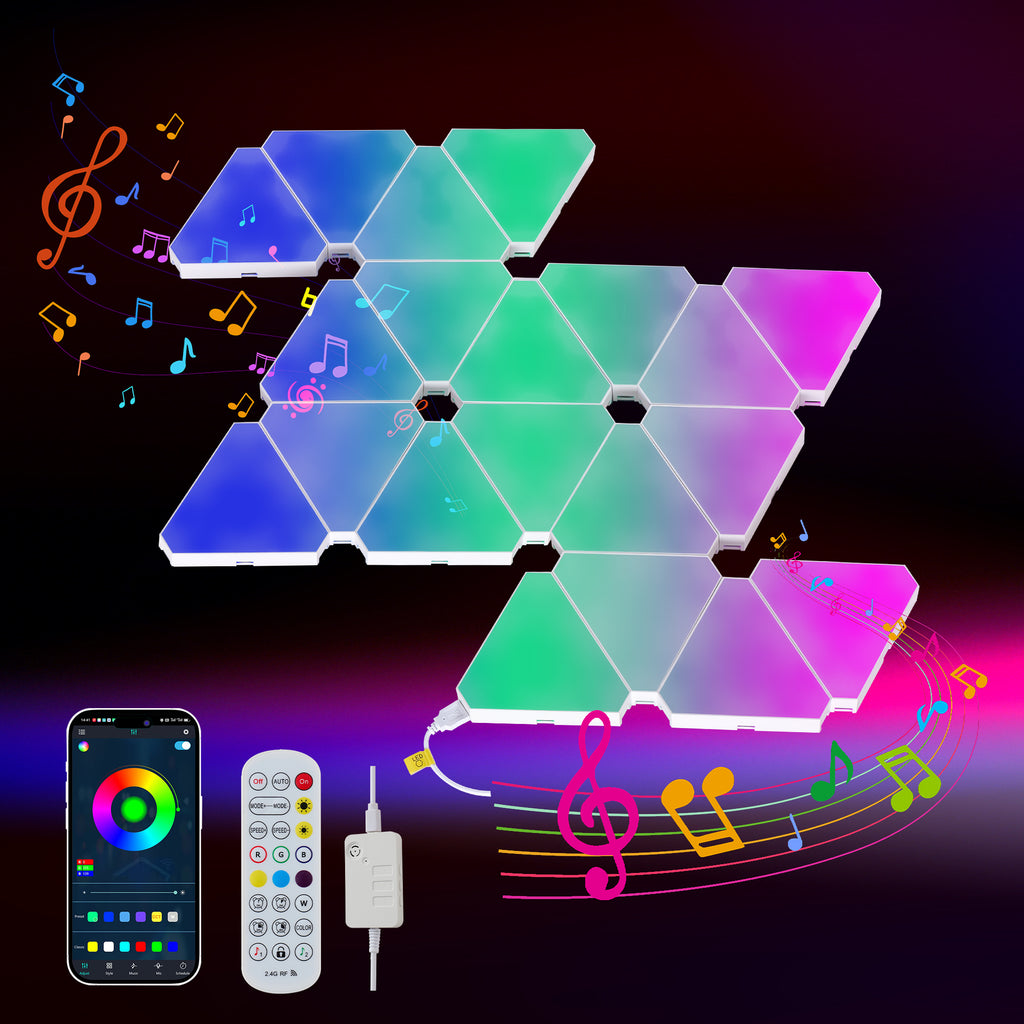 20-Pack Triangular Light Panels – Smart RGB LED Wall Lights with App & Remote – Music Sync Gaming Lights for Gamers, Game Room Decor, Gaming Equipment, Living Room, Bedroom, Kids & Adults