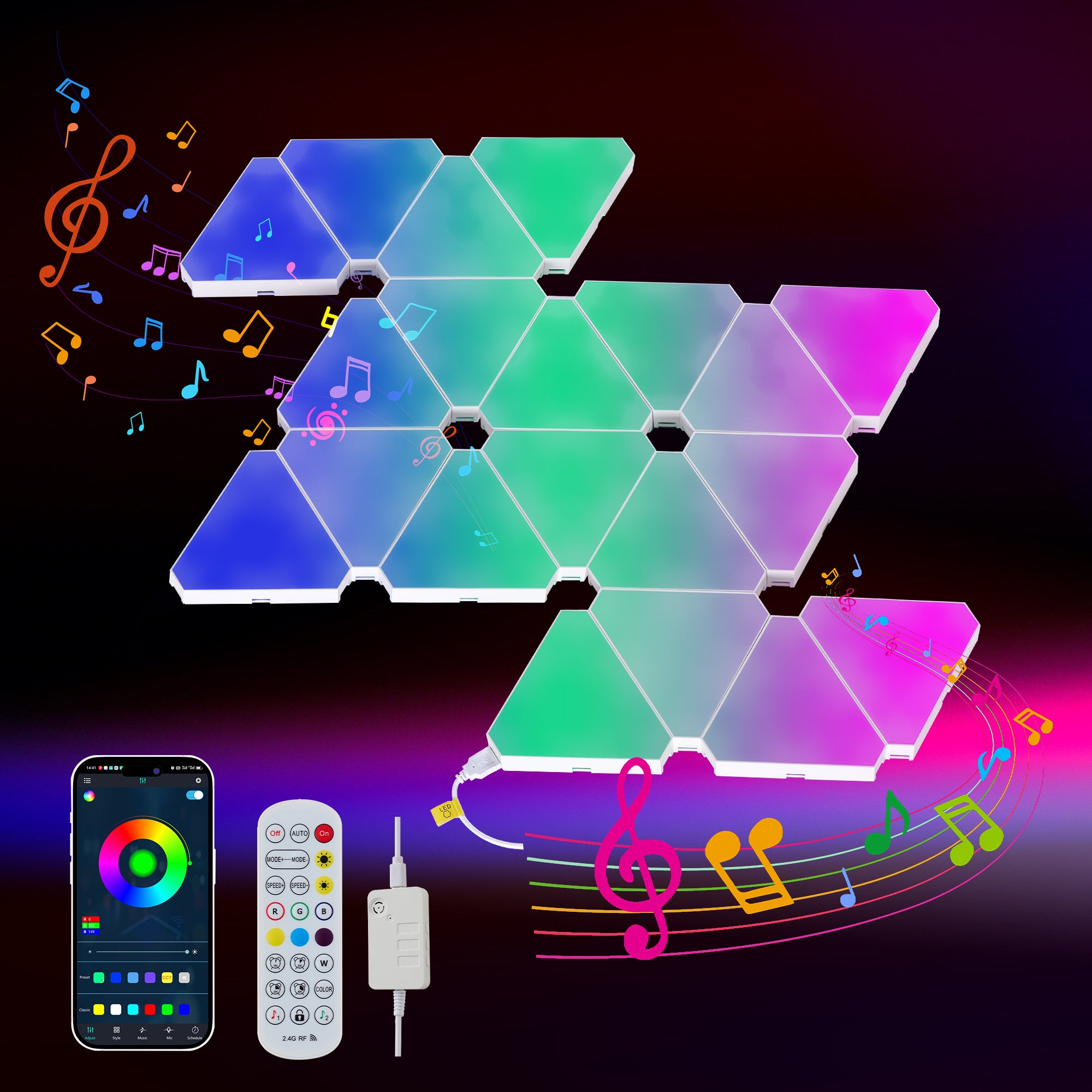 20-Pack Triangular Light Panels – Smart RGB LED Wall Lights with App & Remote – Music Sync Gaming Lights for Gamers, Game Room Decor, Gaming Equipment, Living Room, Bedroom, Kids & Adults