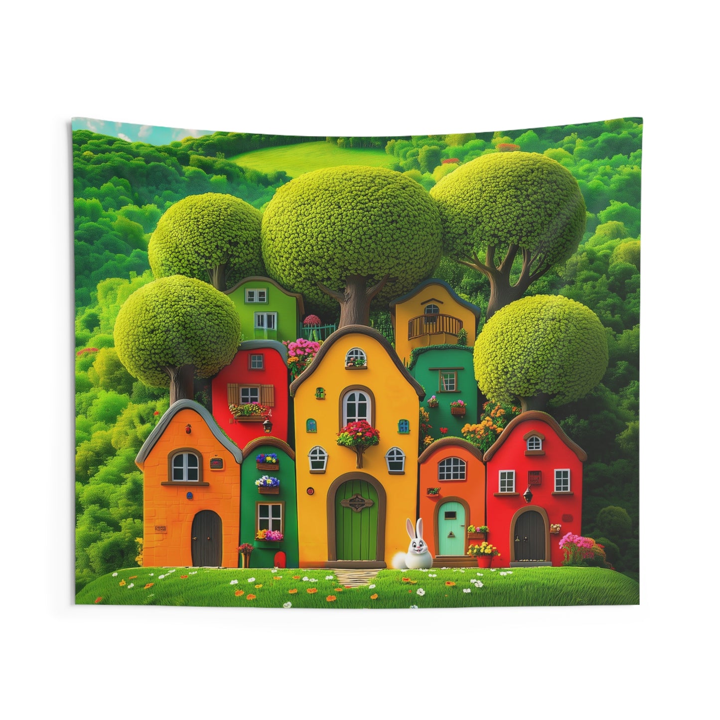 Fun, Colorful Houses Indoor Wall Tapestry for Easy Decor