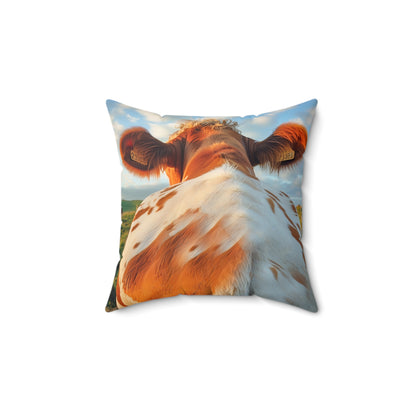 Square Pillow Cow Heads and Tails Faux Suede