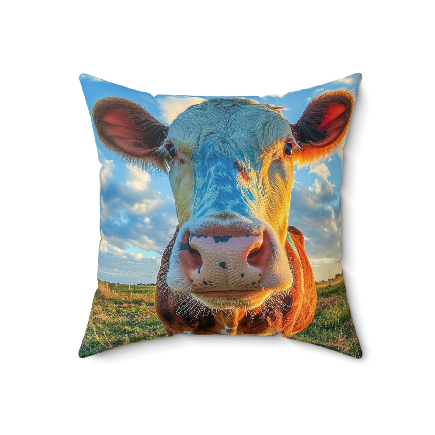 Square Pillow Cow Heads and Tails Faux Suede