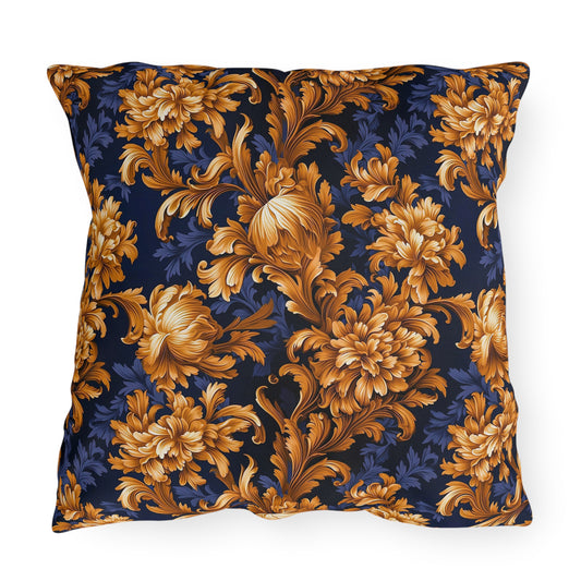 Outdoor Pillows | Gold & Navy Baroque Floral Throw Pattern from The Curated Goose