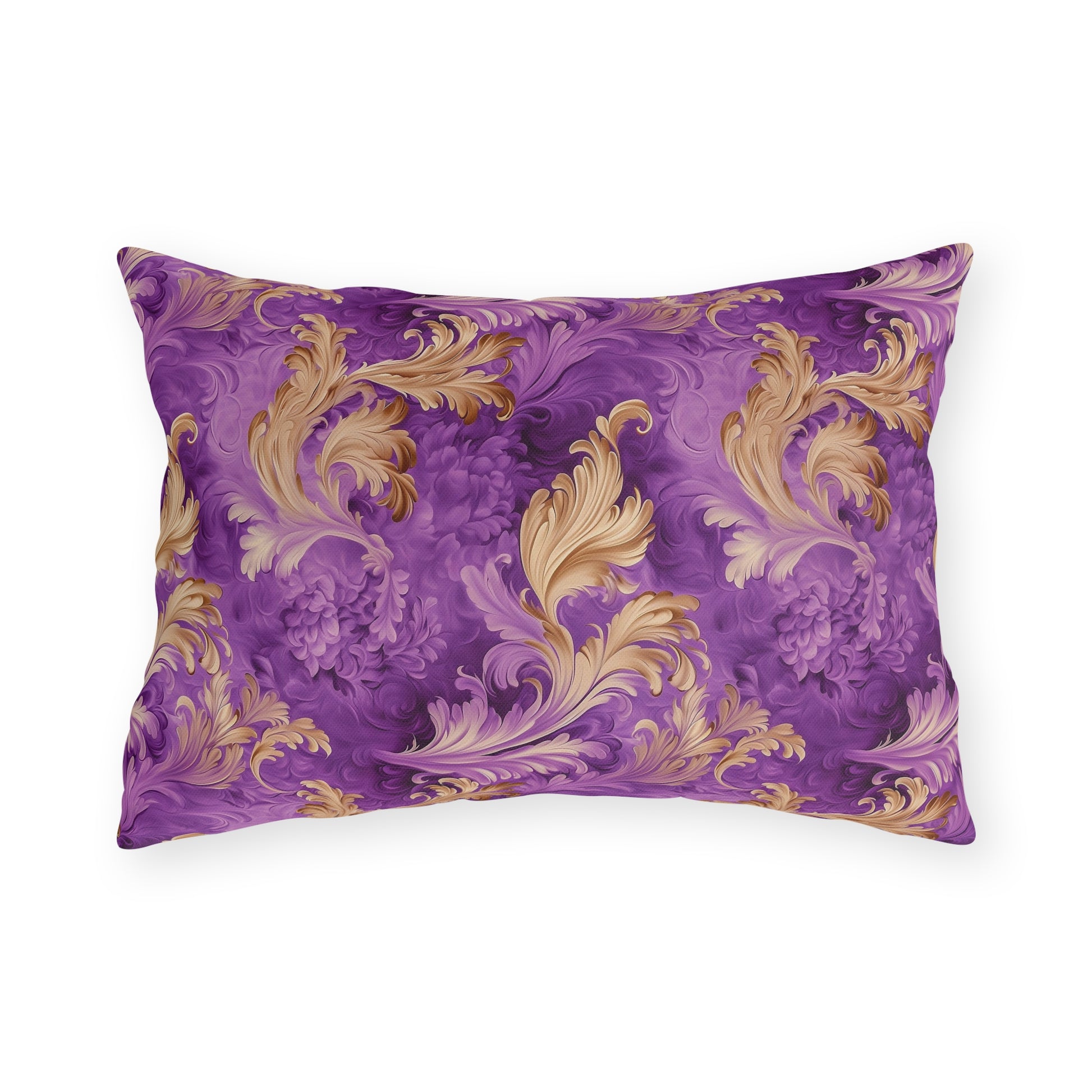 Durable Outdoor Pillow | Gold and Lavender Baroque Floral from The Curated Goose