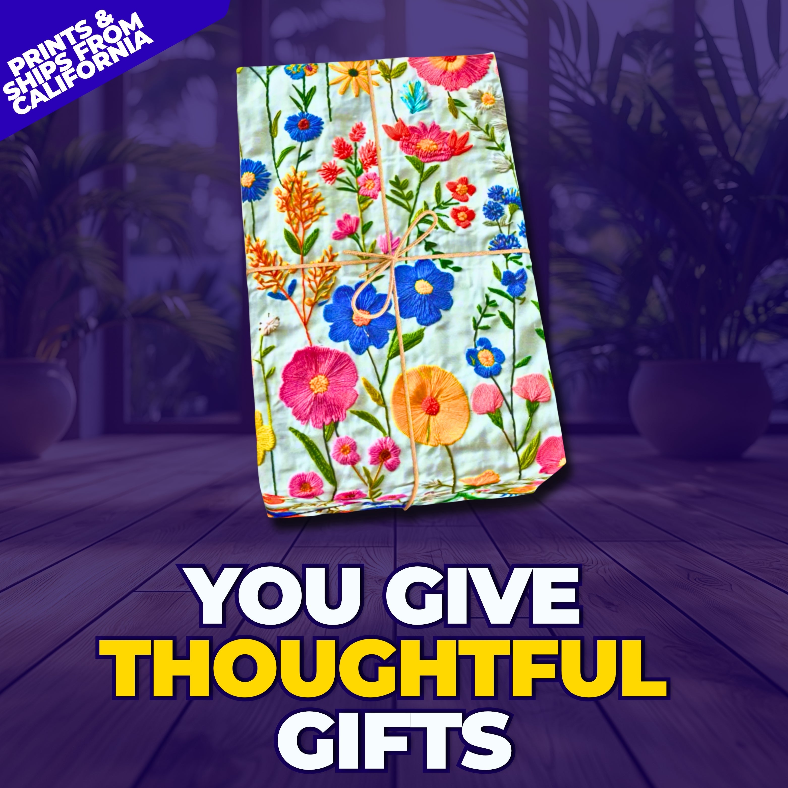 Faux Embroidered Wildflower Wrapping Paper | Cottagecore Gift Wrap for Weddings, Birthdays, and Special Occasions