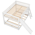 White Full over Full Bunk Bed with Convertible Slide and Ladder, Pine Wood, 79.1''L x 57.5''W x 49.4''H
