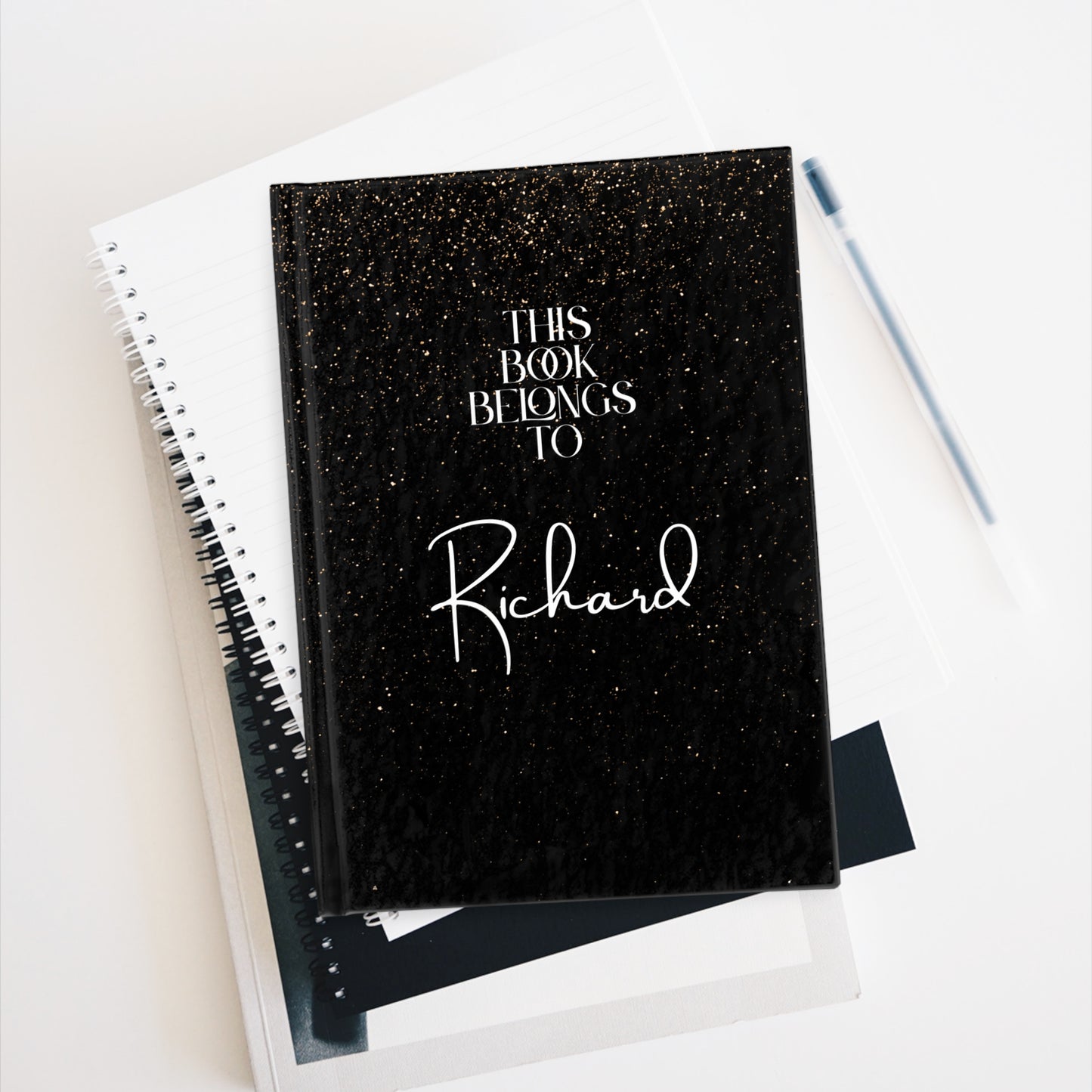 Custom Name Hardcover Journal – Black Sparkle Personalized Notebook