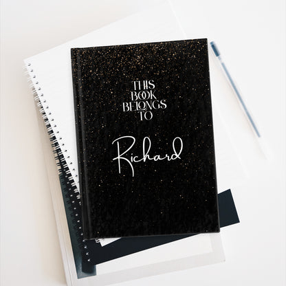 Custom Name Hardcover Journal – Black Sparkle Personalized Notebook