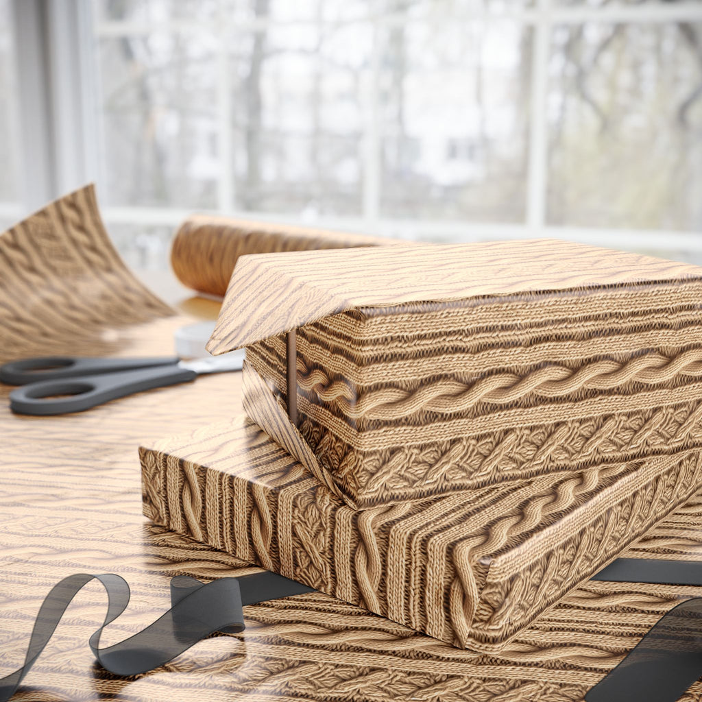 Faux Cable Knit Wrapping Paper Rolls - Tan Khaki