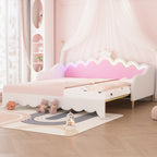 Twin Extending Daybed with LED Lights, Modern Upholstered Princess Daybed With Crown Headboard,White