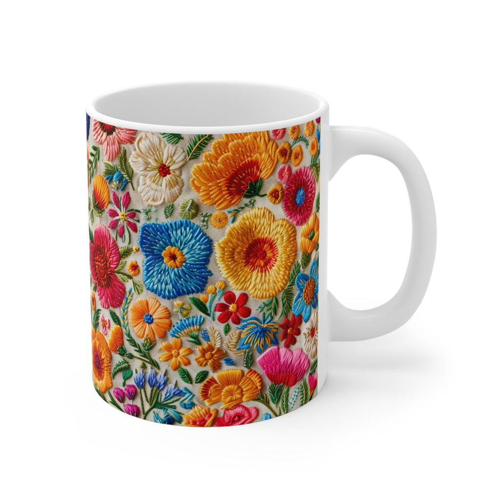 Coffee Mug | Large Embroidery Flowers Design | Granny Chic Floral Mug from The Curated Goose