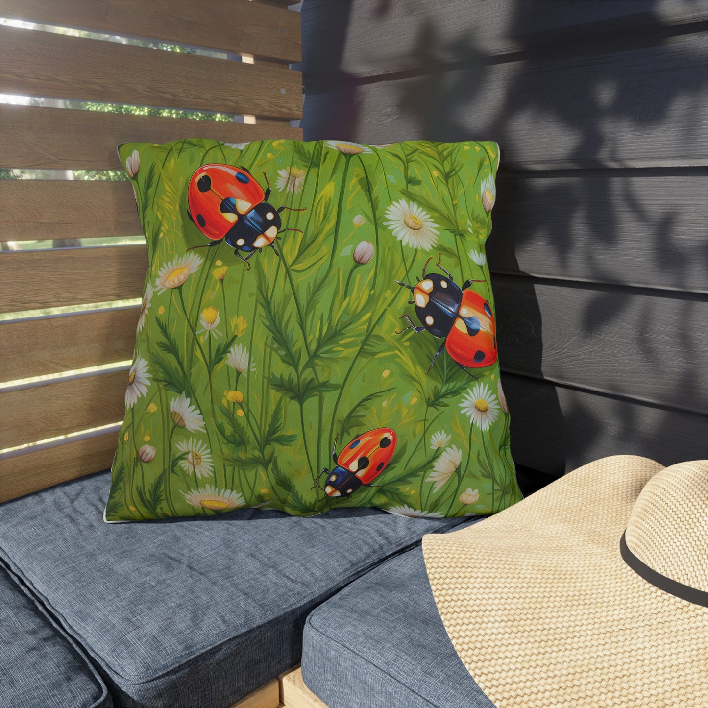 Durable Outdoor Pillow | Ladybugs & Flowers Throw Pillow from The Curated Goose