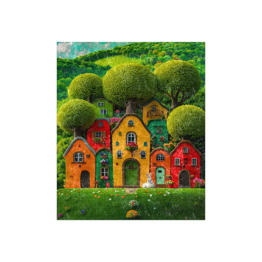 Crushed Velvet Blanket | Colorful Houses and Trees