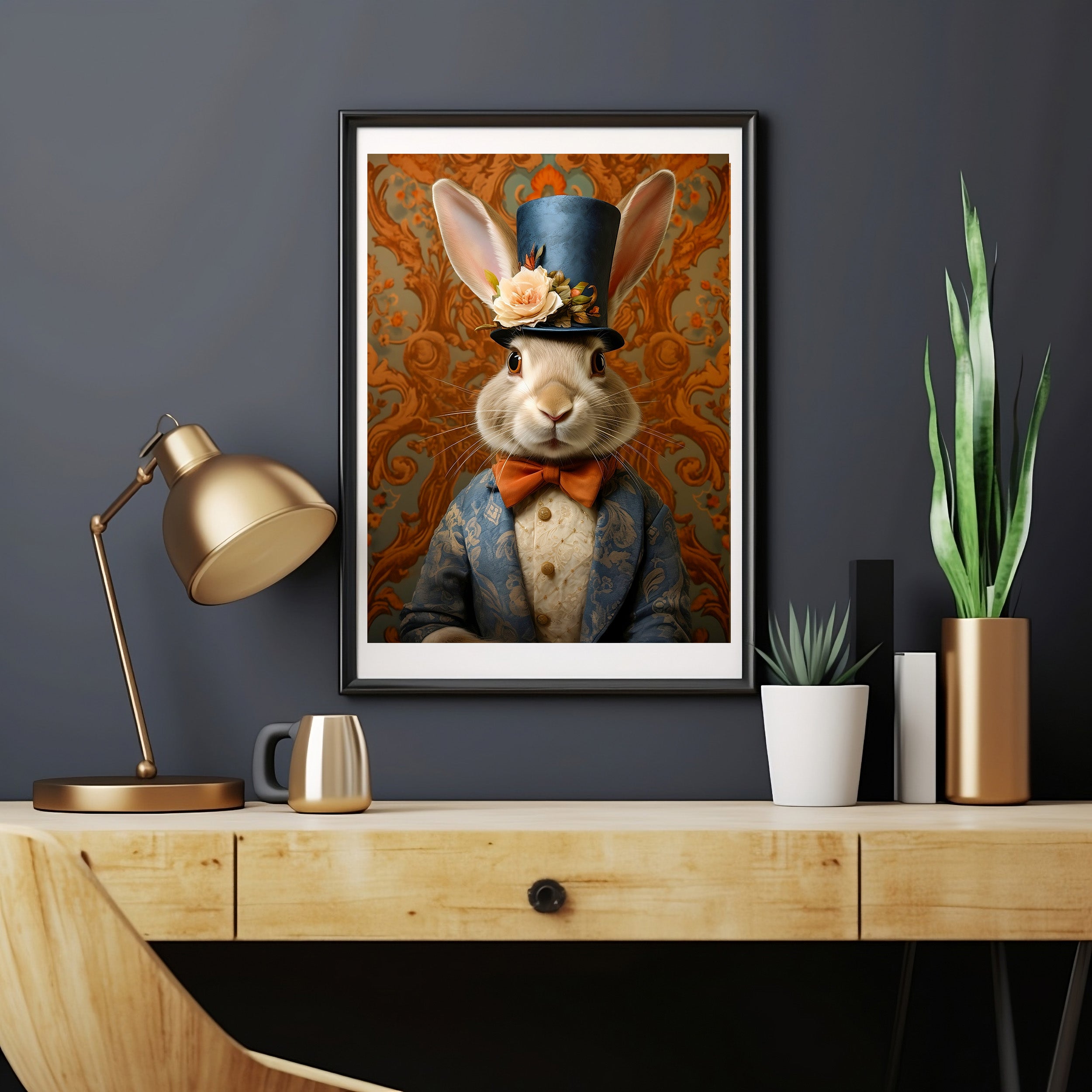 Victorian Rabbit Portrait Art Print: Dapper Bunny with Bowtie