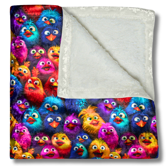 Crushed Velvet Blanket | Whimsical Colorful Chickens