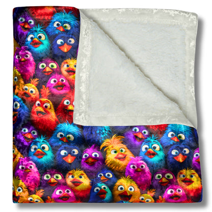 Crushed Velvet Blanket | Silly Colorful Birds