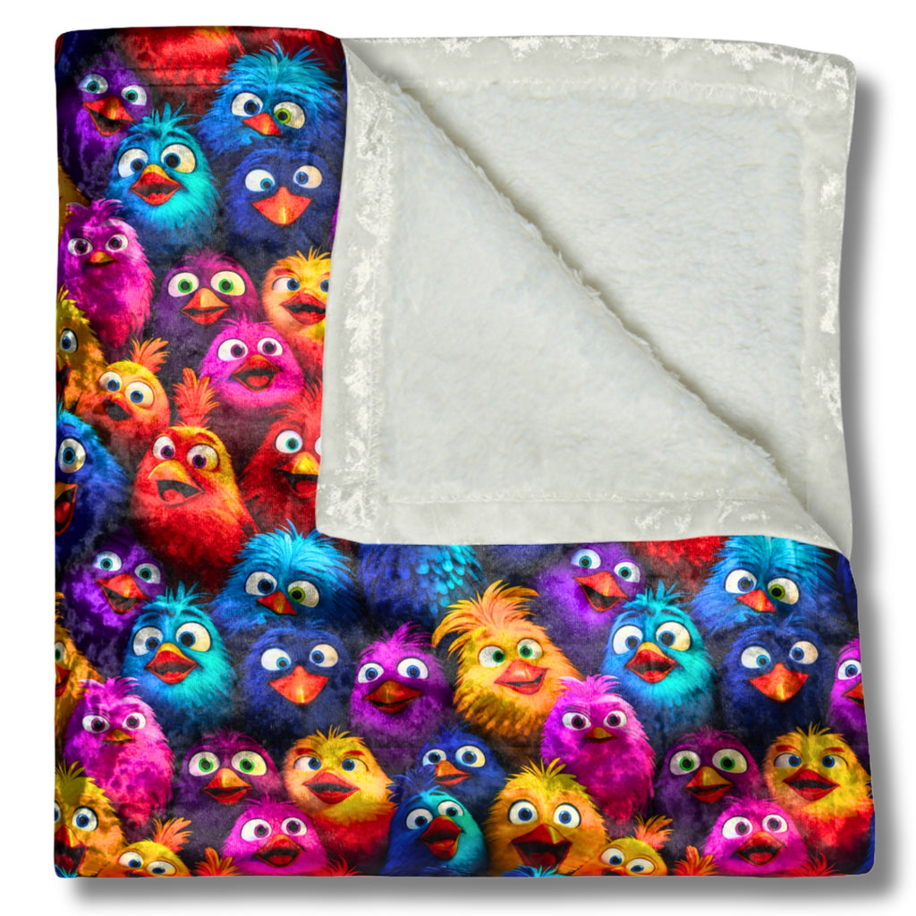 Crushed Velvet Blanket | Silly Colorful Birds