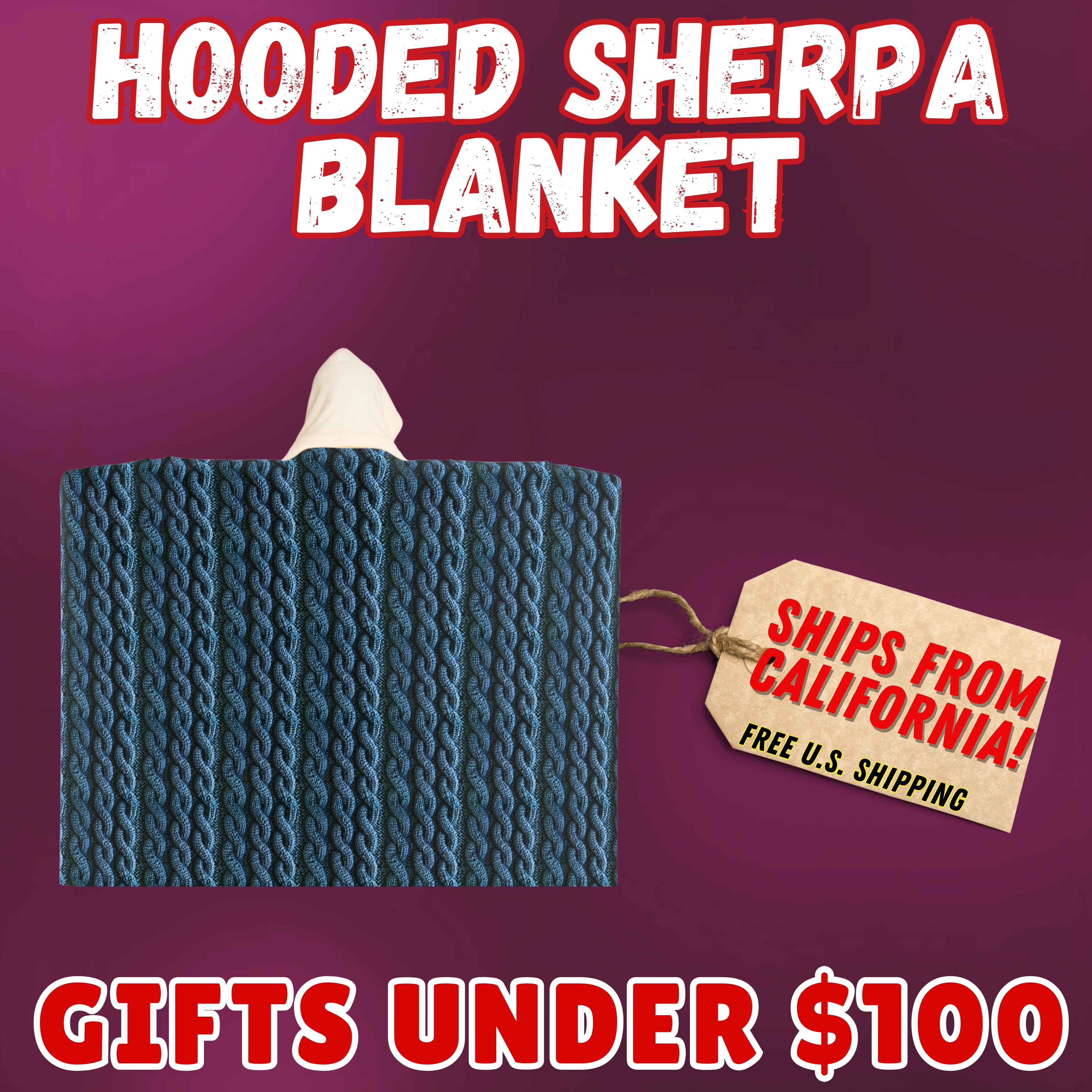 Faux Cable Knit Hooded Sherpa Blanket - Blue