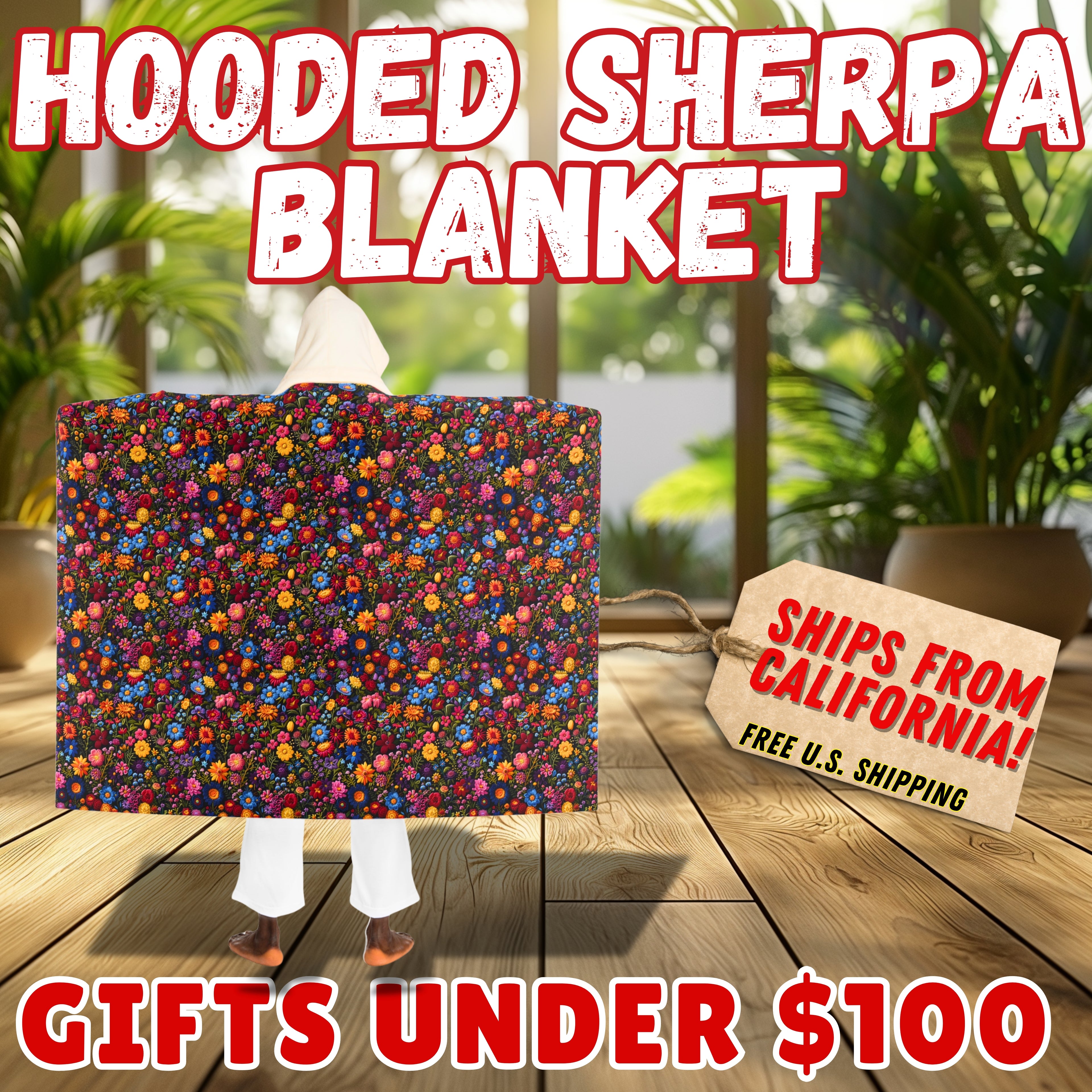 Hooded Sherpa Fleece Blanket| Dark & Moody Floral