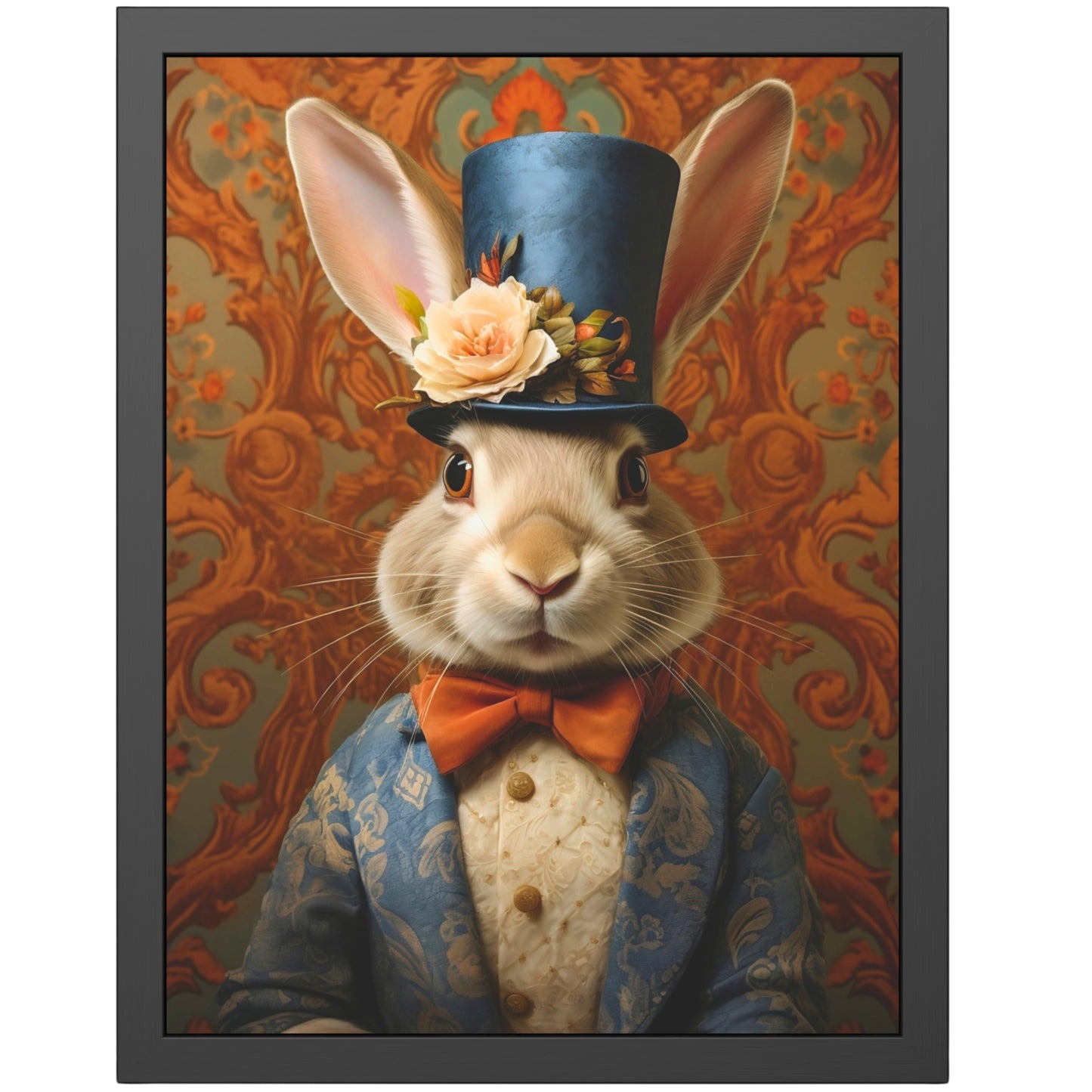 Victorian Bunny Art Print – Dapper Rabbit Portrait, Vintage Animal Art, Canvas or Framed Print, Whimsical Wall Art, Regency Hare Decor