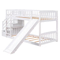 Twin over Twin Bunk Bed with Two Storages and Slide, White