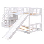Twin over Twin Bunk Bed with Two Storages and Slide, White