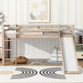 Twin Low Loft Bed with Slide, Ladder, Safety Guardrails, Rubber Wood Twin Loft Bed,Natural