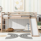 Twin Low Loft Bed with Slide, Ladder, Safety Guardrails, Rubber Wood Twin Loft Bed,Natural