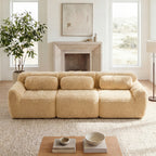 114''Soft And Fluffy  Plush Fabric,Modular Sectional Sofa Couches,Ergonomic Design With Throw Pillows,Full-compression Vacuum Packaging   Buckle Connection  For Study,Home Theater,Light Khaki