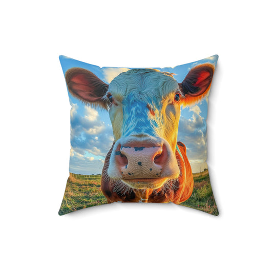 Square Pillow Cow Heads and Tails Faux Suede