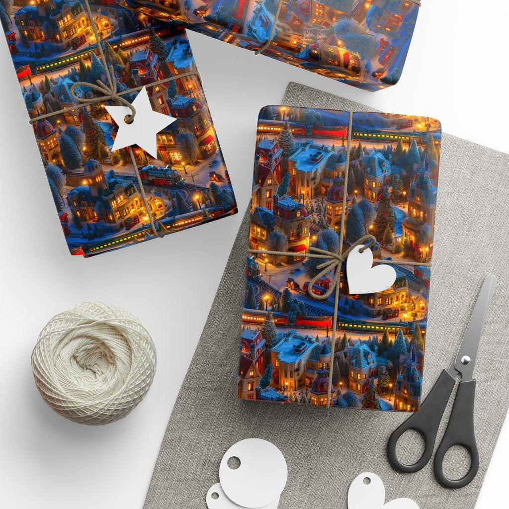 Train Town Christmas Wrapping Paper Roll — Festive Gift Wrap