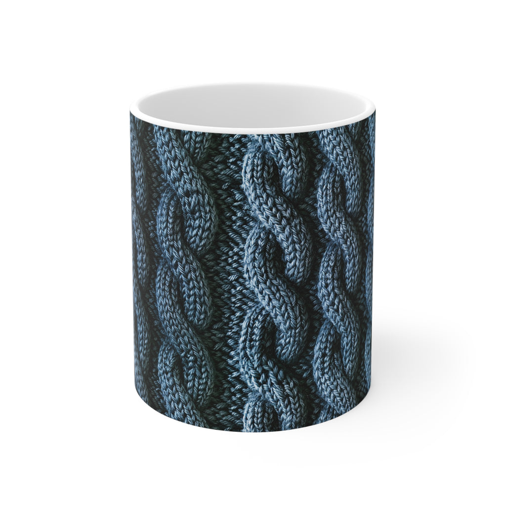 Coffee Mug | Blue Cable Knit Pattern Mug from The Curated Goose