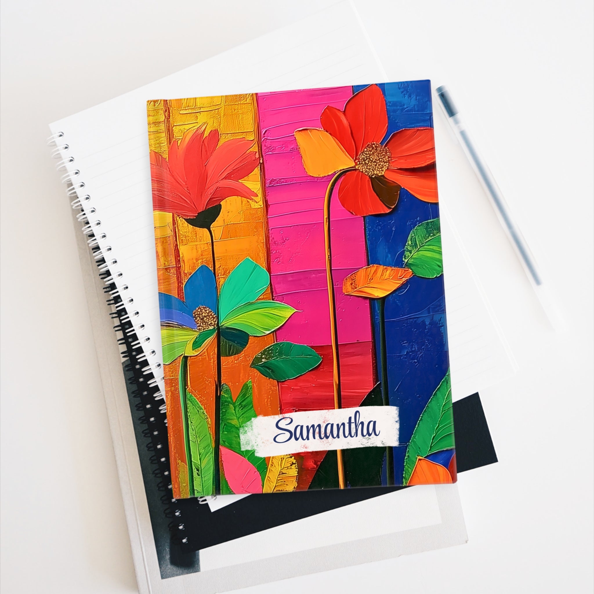 Personalized Name Abstract Flowers Journal – Customizable Colorful Flowers Notebook Gift