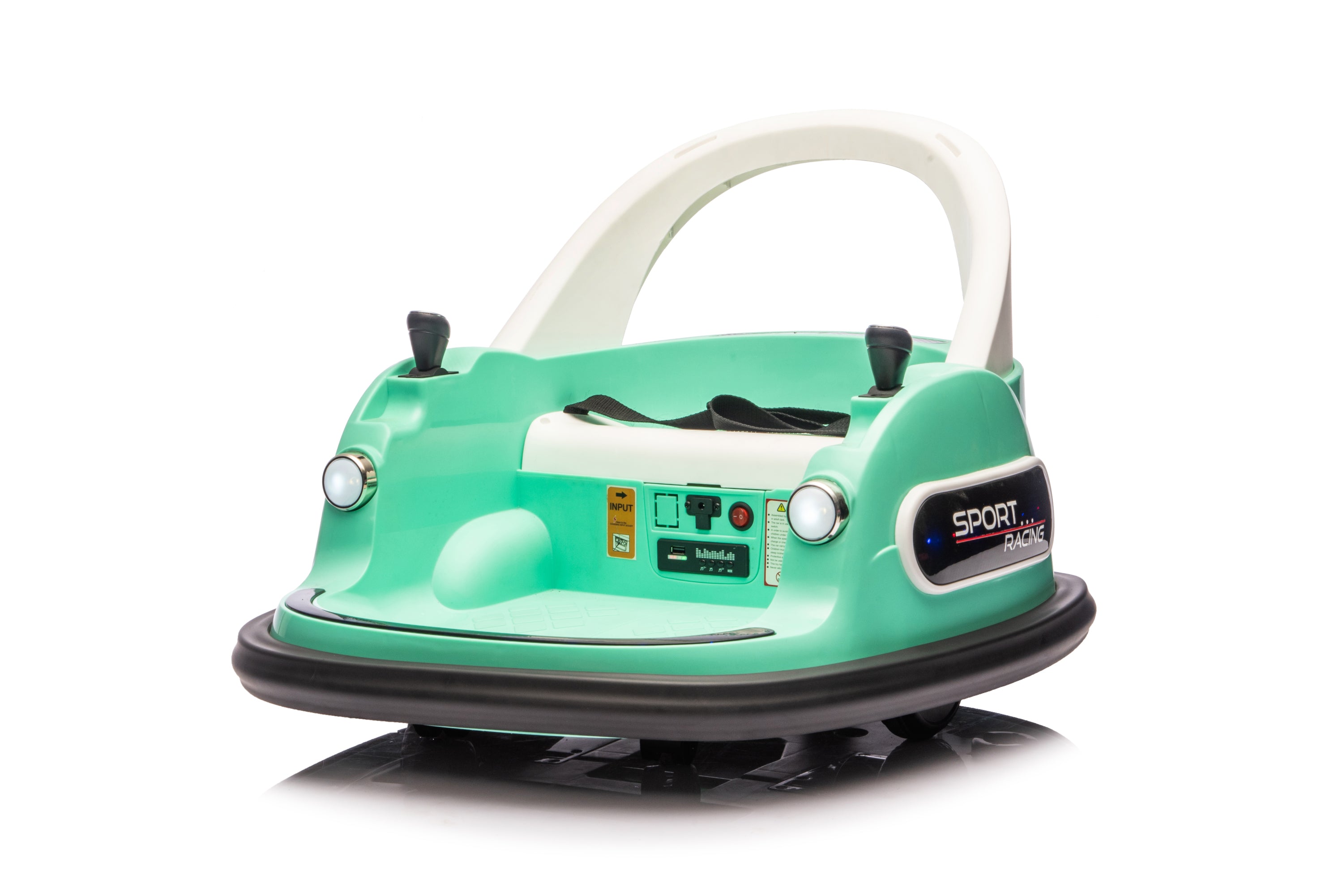 Bumper Car Blue Green 12V Ride On Ages 1.5 To 5 With Remote LED Lights 2WD