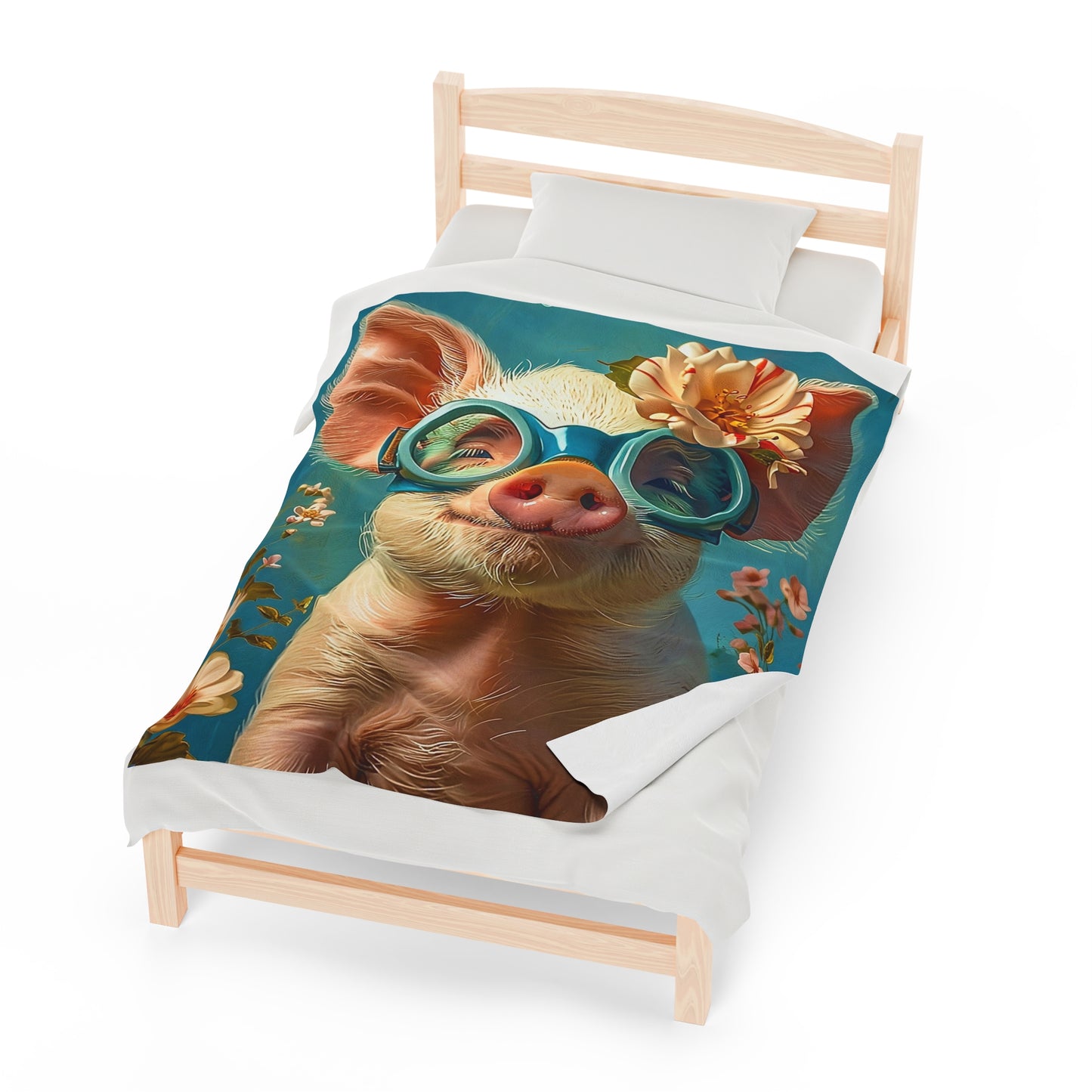 Adorable Pig in Goggles Velveteen Plush Blanket – Snuggle Up with Pure Cuteness!