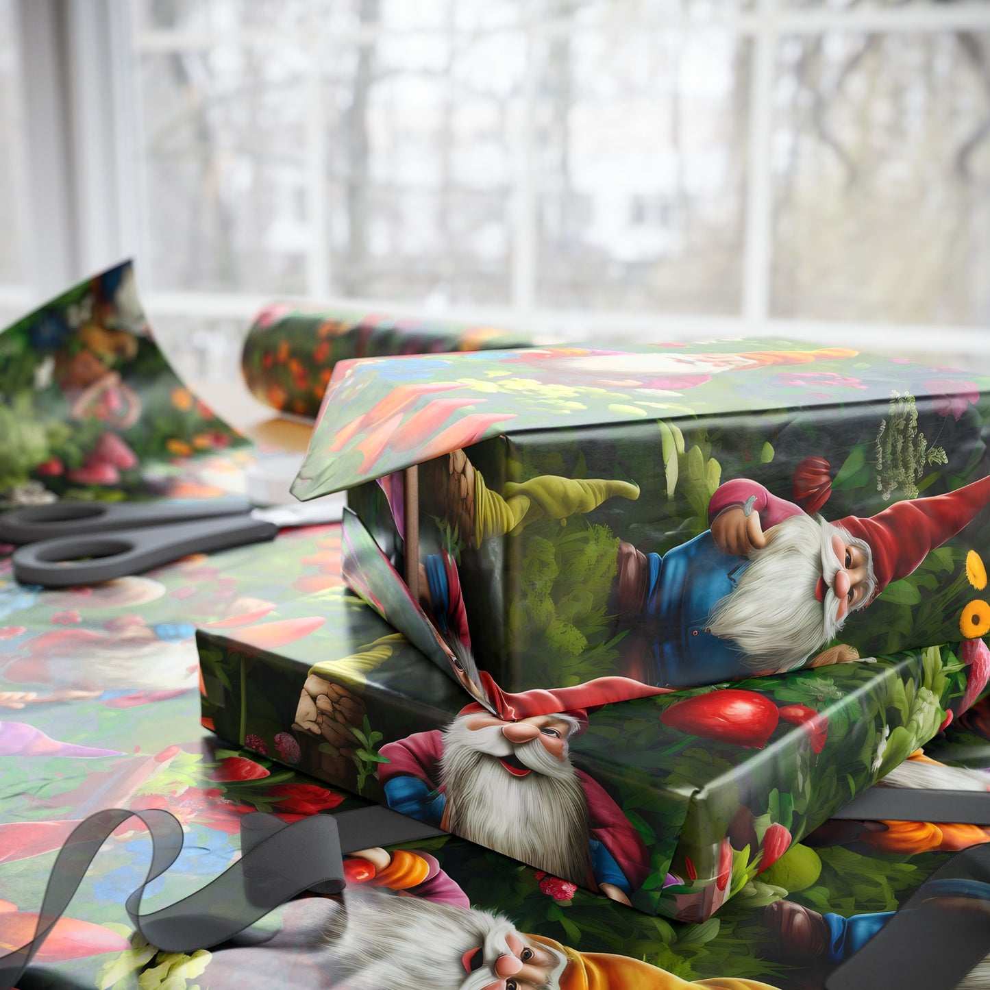 Garden Gnome Gift Wrapping Paper Rolls - Gnome Holiday Gift Wrap