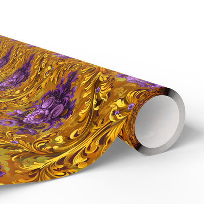 Purple & Gold Ornate Floral Wrapping Paper Rolls