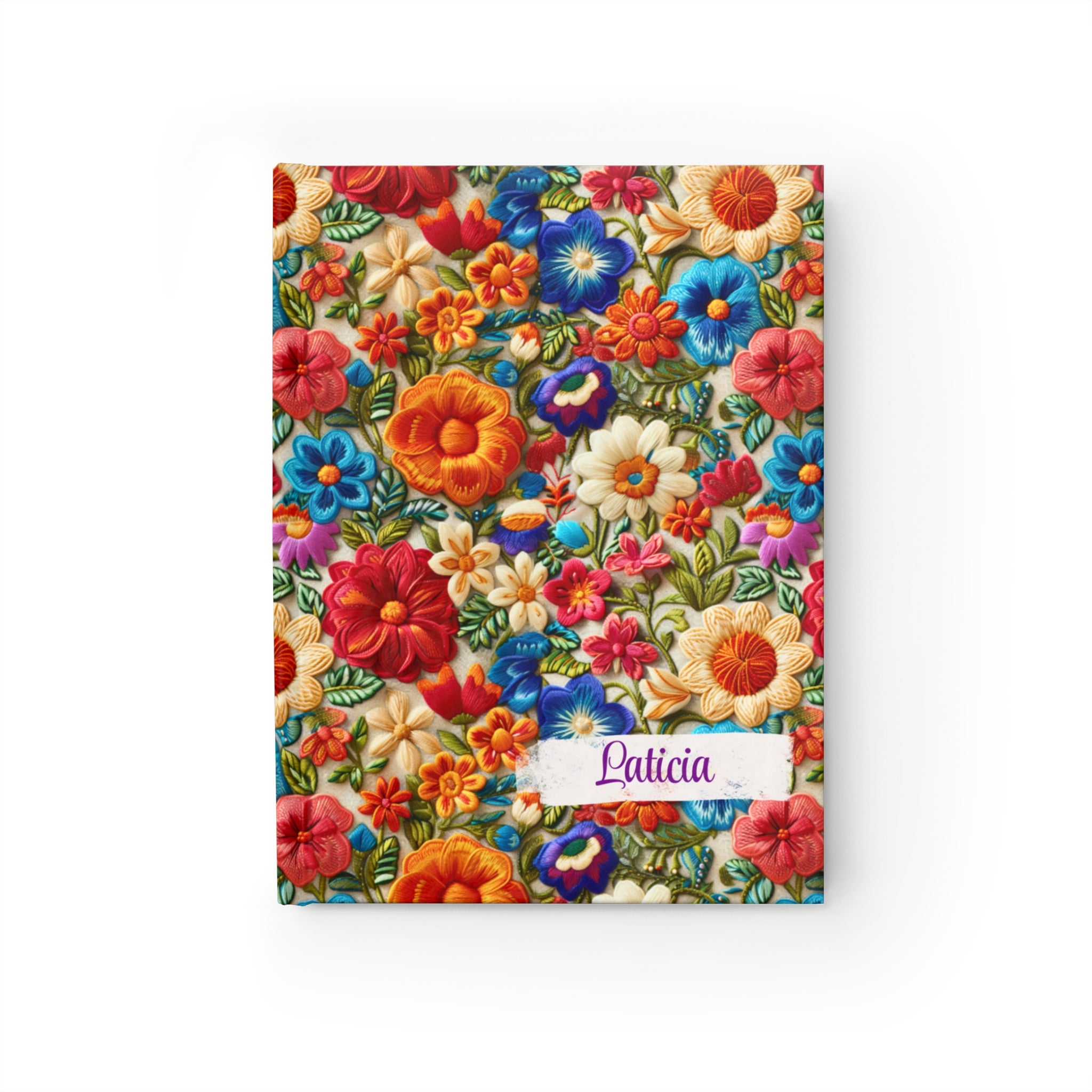 Personalized Floral Hardcover Journal: Custom Name Embroidery Pattern