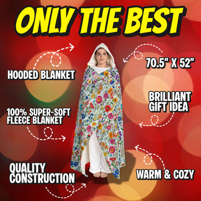 Hooded Sherpa Blanket | Faux Embroidery Flowers