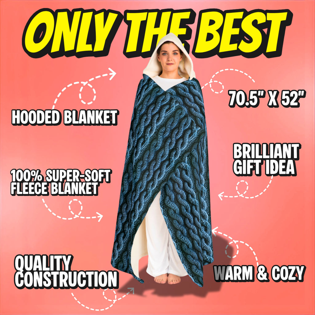 Faux Cable Knit Hooded Sherpa Blanket - Blue