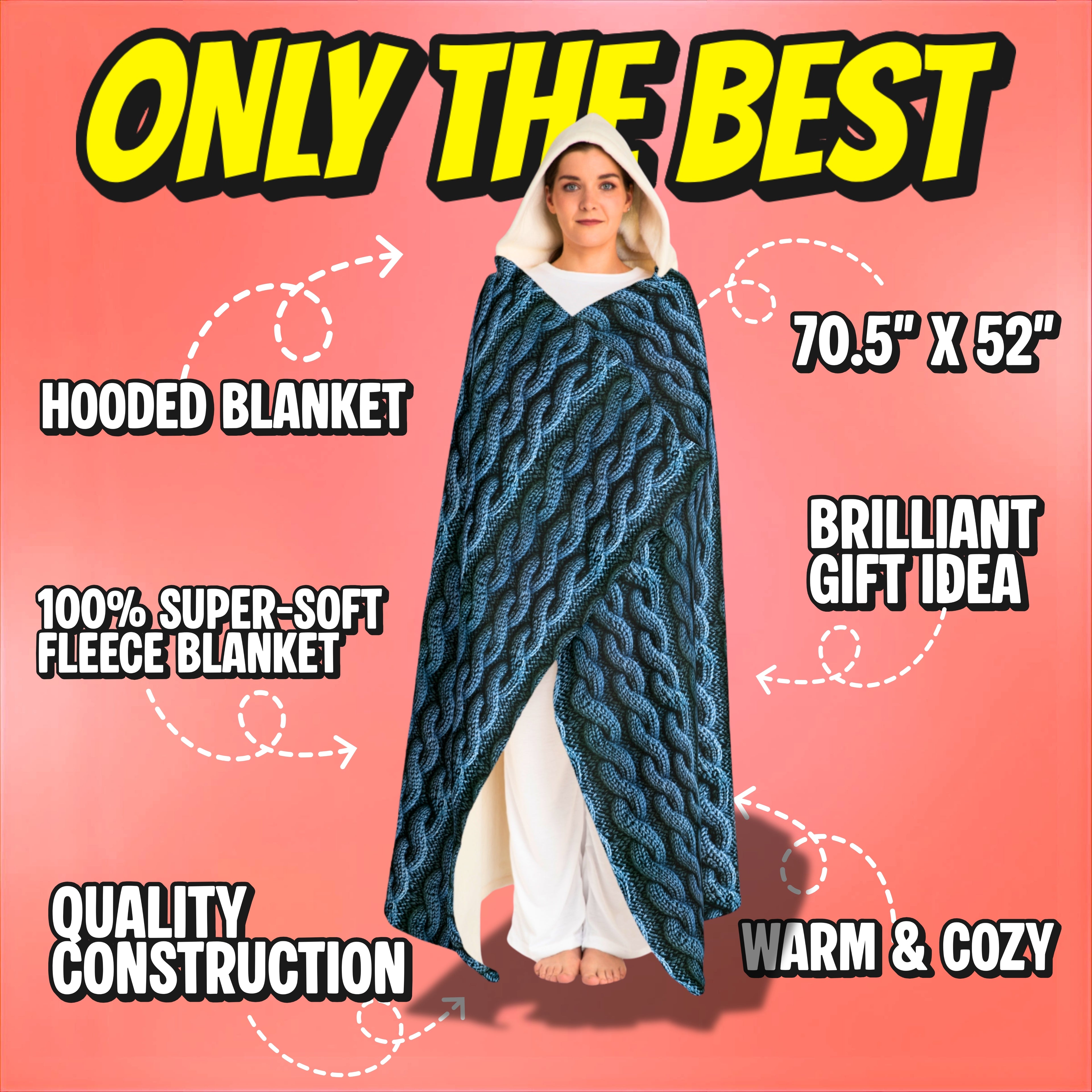 Faux Cable Knit Hooded Sherpa Blanket - Blue