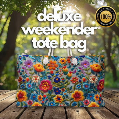 Vintage-Inspired Faux Embroidered Flowers Deluxe Tote Bag – Cottagecore Chic for Travel & Everyday!